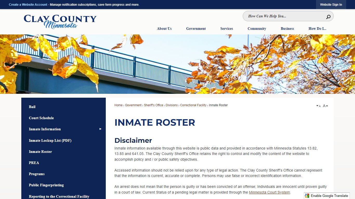 Inmate Roster | Clay County, MN - Official Website